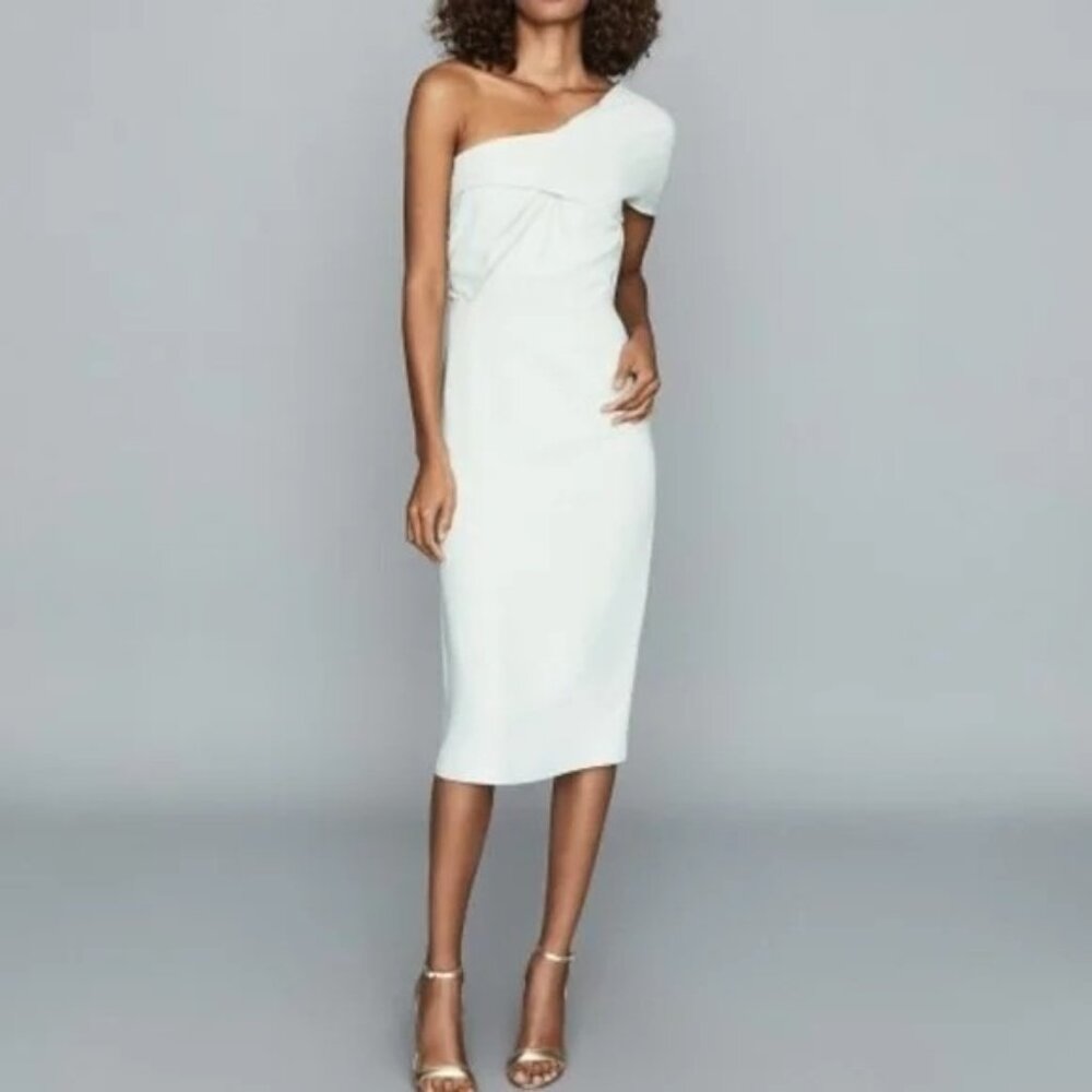 NWT REISS Riana One Shoulder Bodycon Dress mint blue knee length event wedding U